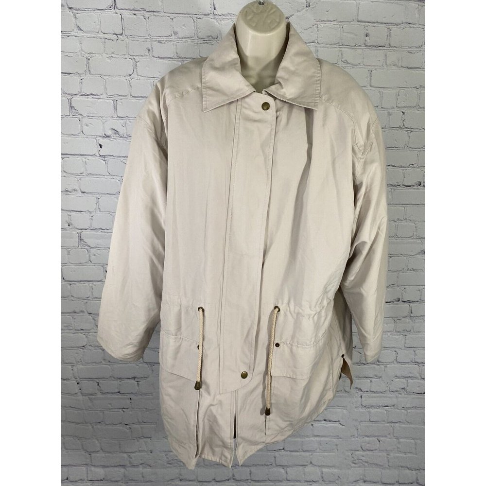 Elan Beige Removeable Lining Collared Zip Up Waist Tie Coat Size 14